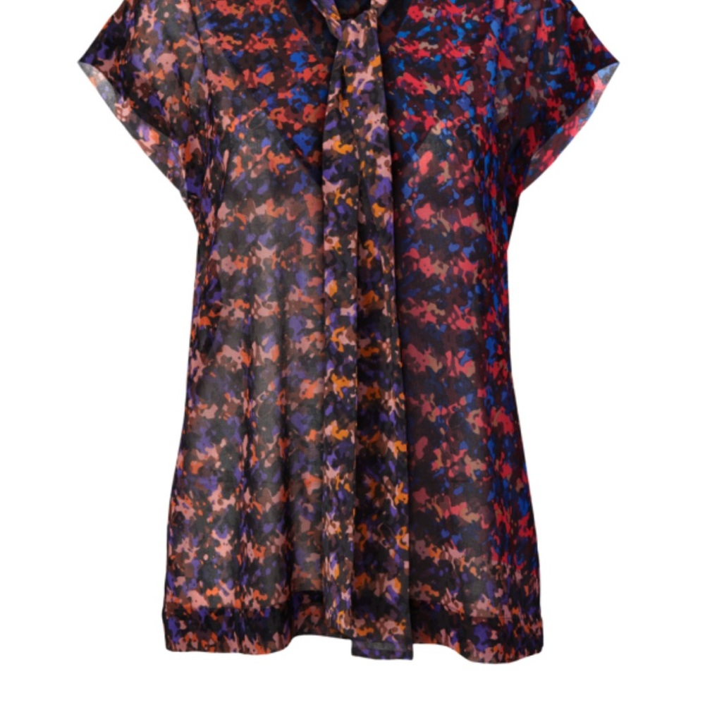 CAbi Orange Graphic Relaxed Blouse with Notched Collar
